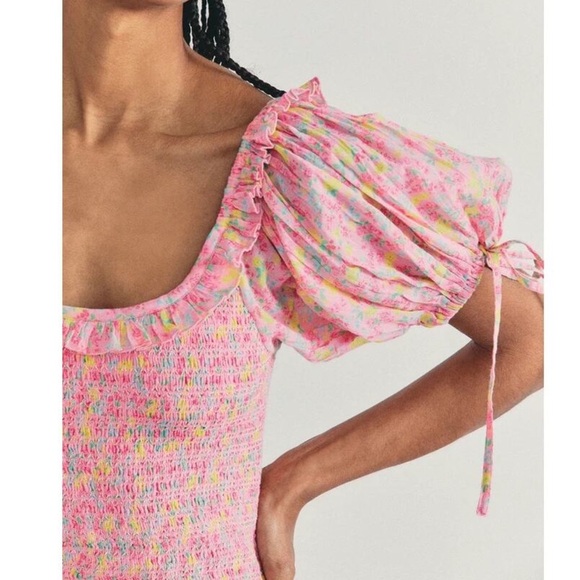 Loveshackfancy Violet Ruffle Mini Dress in Floral Melon Punch size Large $395 - Picture 16 of 16